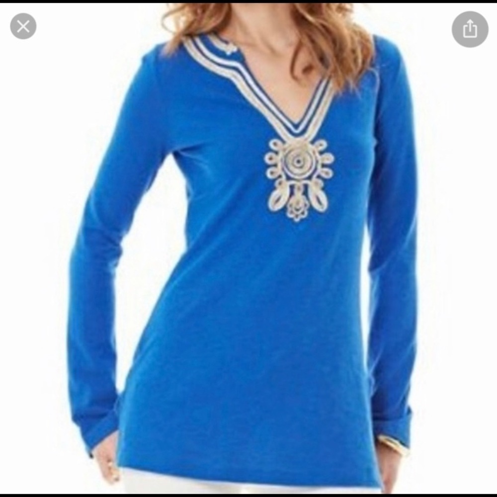 NEW Lilly Pulitzer Womens Long Sleeve Sapphire Blue Emerson Blouse Tunic Size XS - Picture 7 of 7